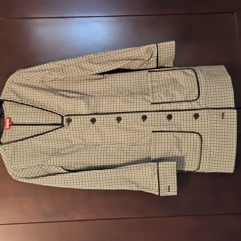 STAUD Plaid Dress with Black Leather Trim Accents